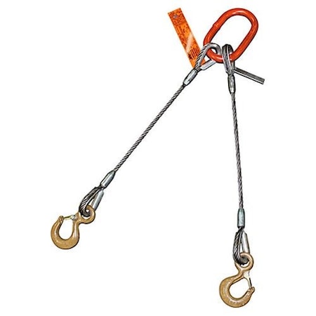 Hsi Two Leg Wire Rope Bridle Sling, 5/8 in dia, 4 ft Length, Eye Hook, 6.8 ton Capacity, Domestic 200EH5/8XD-04